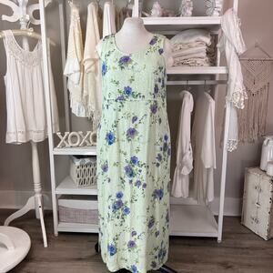 vintage Karin Stevens size 16 floral maxi dress light green. summery #1018
